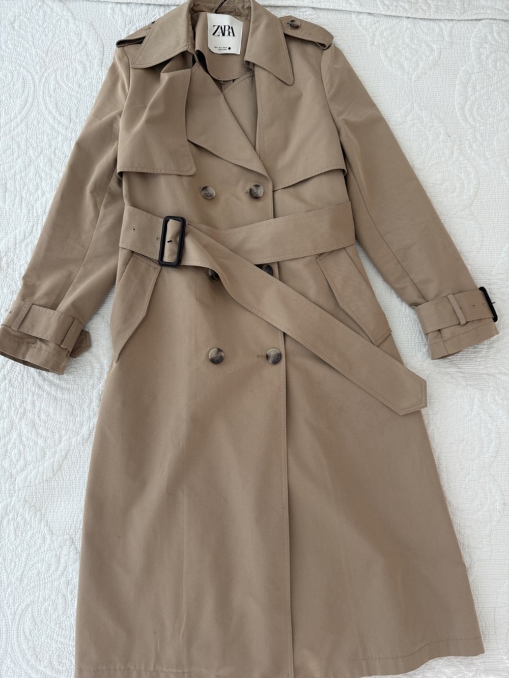 Zara Tan Double-Breasted Trench Coat with Belt